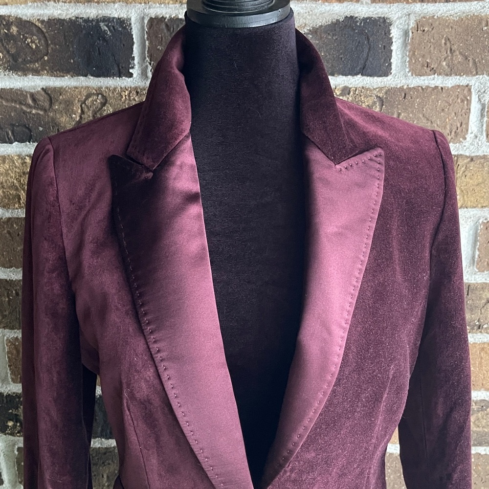 ELIE TAHARI Slate BurgundyRed Velvet Alena Woman’s Jacket Long Sleeve - Picture 3 of 10